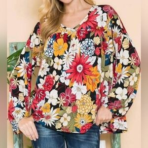 boho romantic cowgirl Cottagecore colorful Dopamine Plus 2X Kimono floral blouse